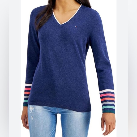 Tommy Hilfiger V-Neck Sweater - Blue - Size Small - Picture 1 of 8